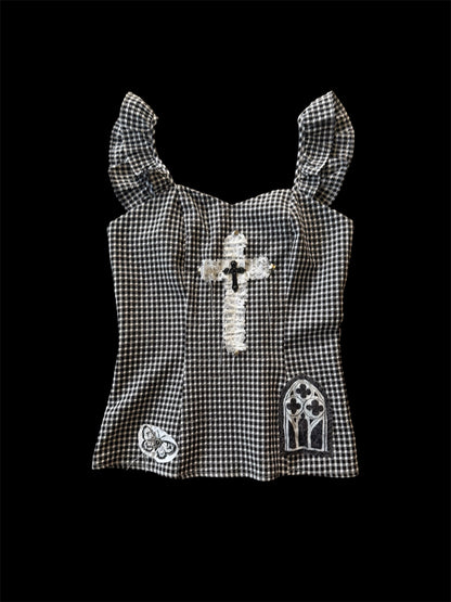 Gingham Cross Top