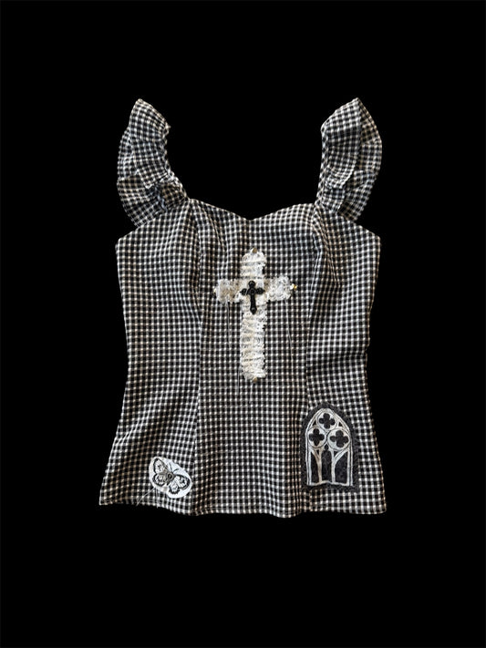 Gingham Cross Top